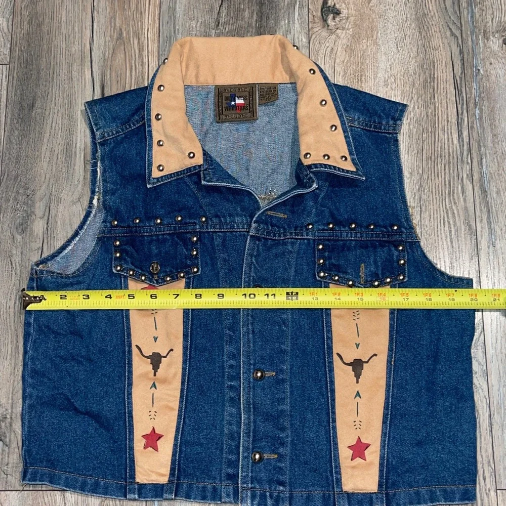 Republic Dont Mess With Texas Vintage Denim Vest Cowgirl Studded Western Large - Picture 7 of 8